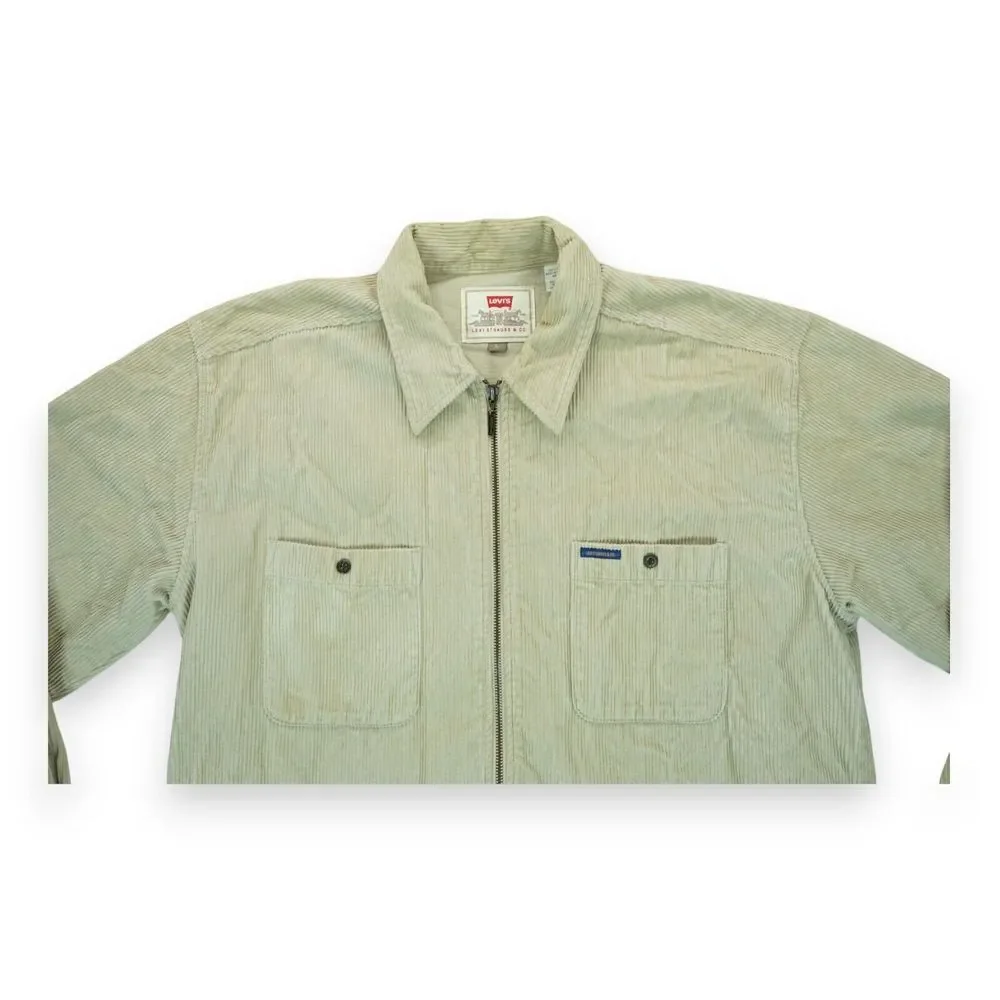Vintage Levi's Corduroy Shirt Jacket Men's L Zip‎ Up Tan 90s Y2K Cotton Retro